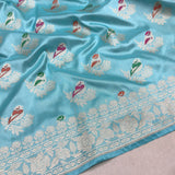 Sky Blue colour pure katan silk Handwoven banarasi saree