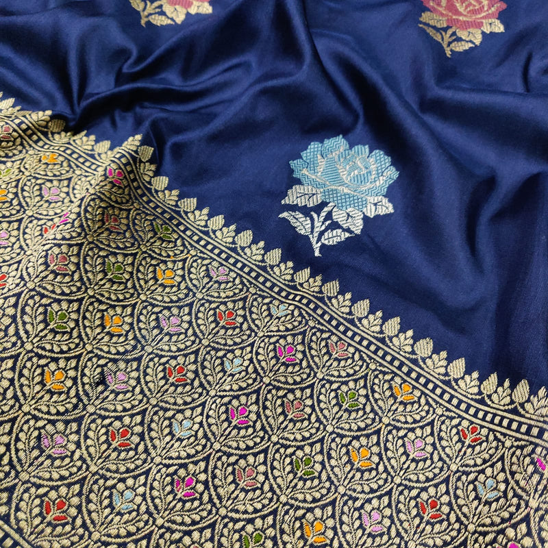 Nevi Blue colour  Pure Katan Silk Handwoven Banarasi Saree