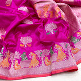 Rani pink colour pure katan silk handwoven banarasi saree
