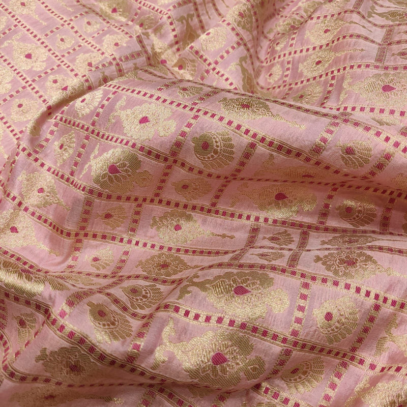 Light pink colour Pure Katan Silk Banarasi Fabric
