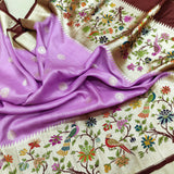 Lavender Color Pure tussar Handwoven Banarasi Saree