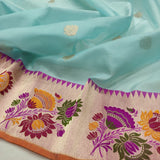 Sky blue Colour Pure Kora Silk Handwoven Banarasi Saree