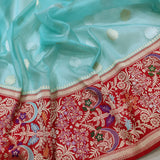 Sky Blue Color Pure Kora Silk Handwoven Banarasi Saree