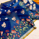 Dual sade pure kora jamdani Handwoven Banarasi saree