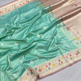 Pastel Green Color Pure Katan Silk Handwoven Banarasi Saree