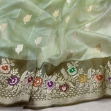 Light green colour pure Kora handwoven banarasi saree