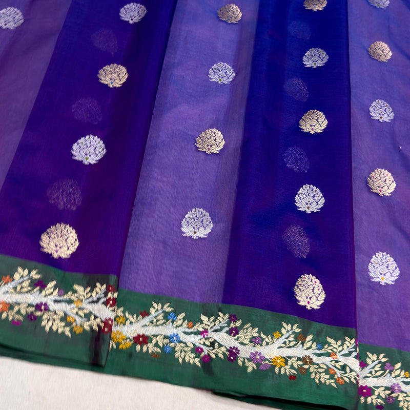 Dual shade pure kora Handwoven Banarasi saree