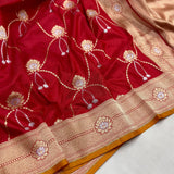 Red colour pure katan silk Handwoven banarasi saree