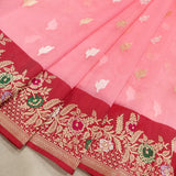 Light pink colour pure kora Handwoven banarasi saree