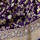 Purple colour pure katan silk Handwoven banarasi saree