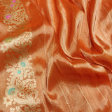 Orange colour Pure Tissue Silk Handwoven Banarasi Saree