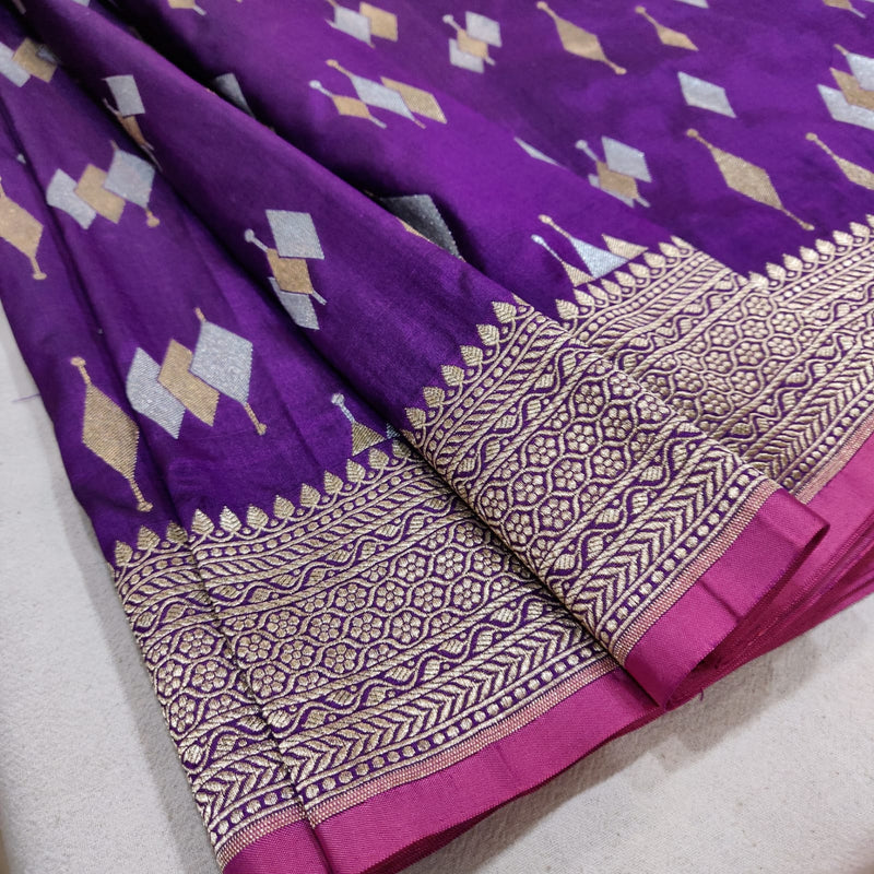Purple colour Pure Katan Silk Handwoven Banarasi Saree