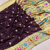 Brown colour pure katan silk handwoven banarasi saree