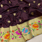 Brown colour pure katan silk handwoven banarasi saree
