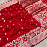 Red colour pure katan silk handwoven banarasi saree