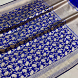 Royal blue colour pure katan silk Handwoven banarasi saree