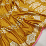 Mustard yellow Colour Pure Katan Silk Handwoven Banarasi Saree