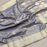 Grey colour pure silk by tissue Handwoven Banarasi saree