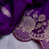 Purple colour pure katan silk handwoven banarasi saree