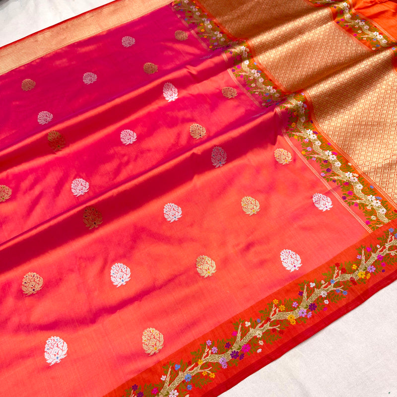 Dual shade pure katan silk handwoven banarasi saree