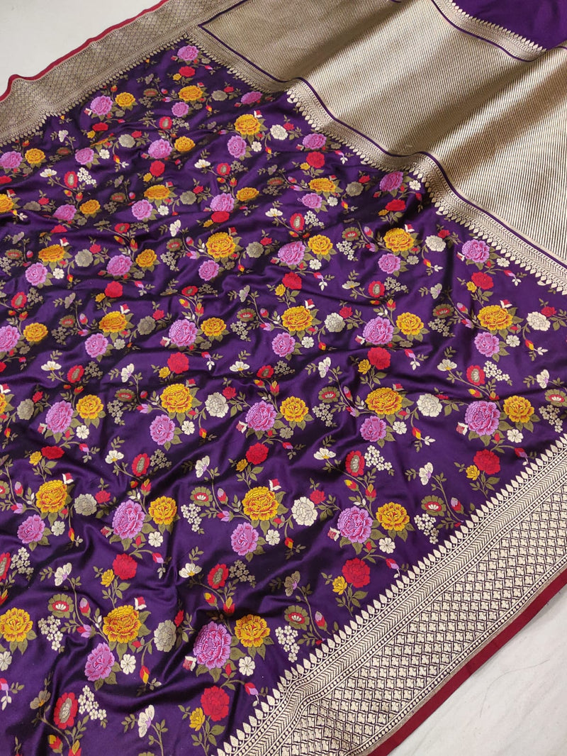 Purple colour Pure Katan Silk Handwoven Banarasi Saree