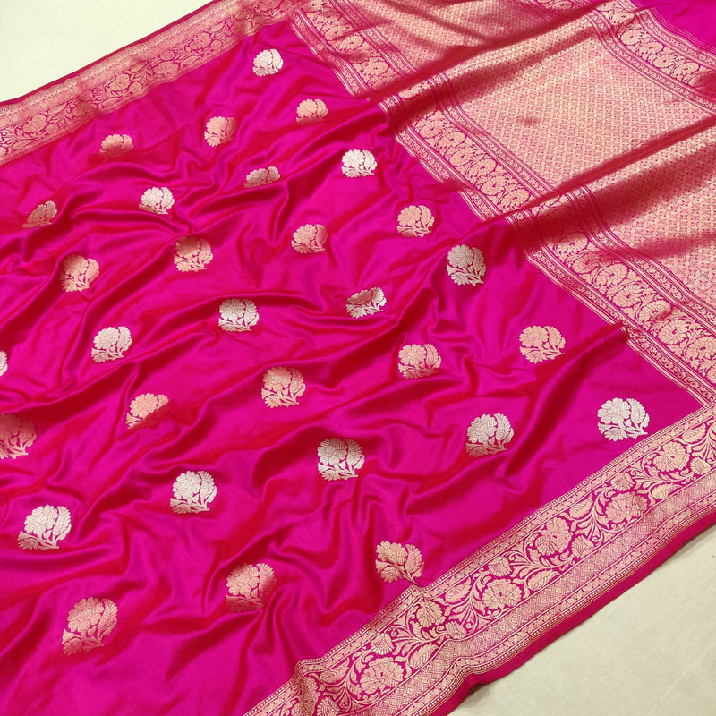 Pink colour Colour Pure Katan Silk Handwoven Banarasi Saree