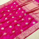 Pink colour Colour Pure Katan Silk Handwoven Banarasi Saree