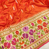 Orange Color Pure Katan Silk Handwoven Banarasi Saree