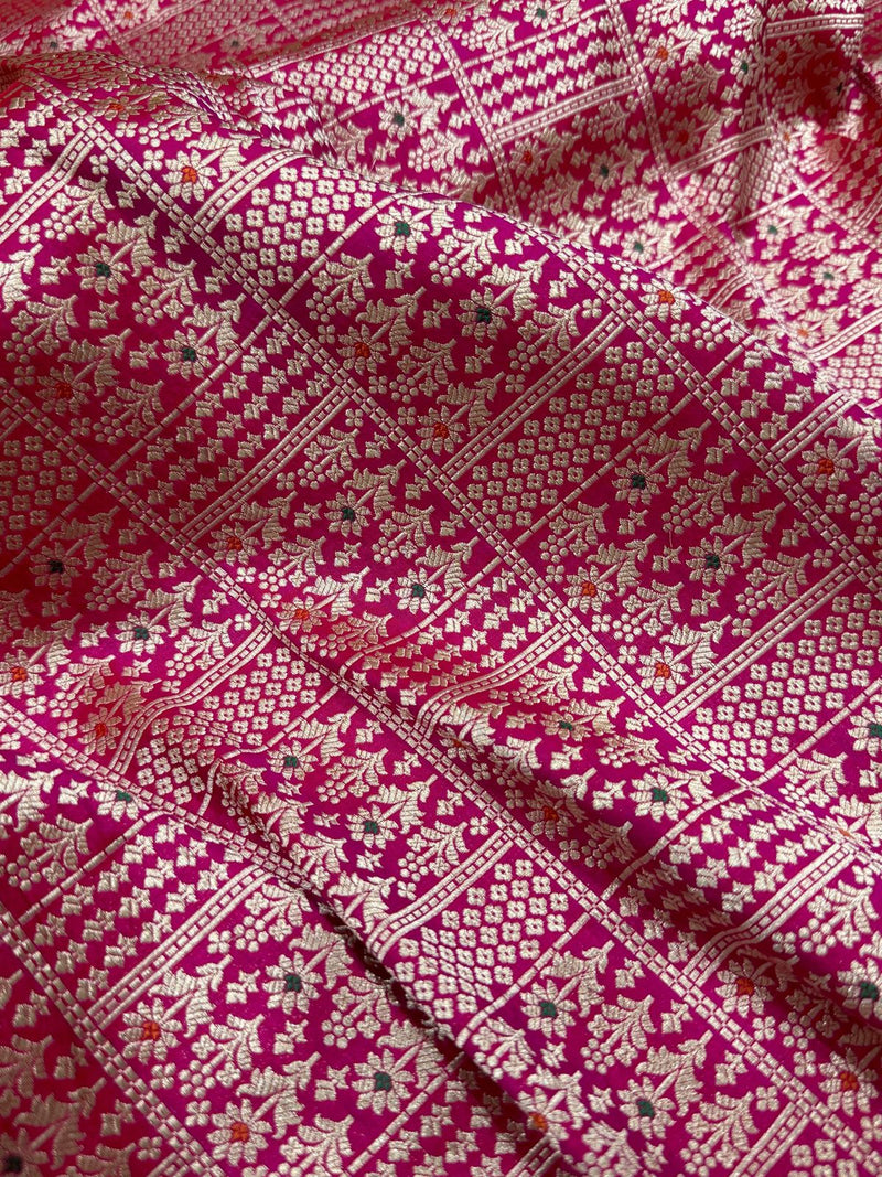 Pink colour Pure Katan Silk Banarasi Fabric