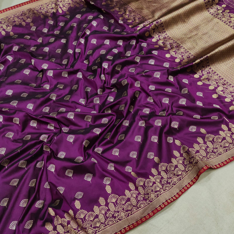 Purple colour Pure Katan Silk Handwoven Banarasi Saree