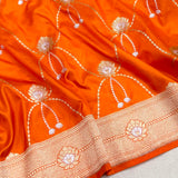 Orange colour pure katan silk handwoven banarasi saree