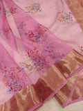 Pink colour Pure Kora Silk Handwoven Banarasi Saree
