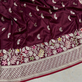 Brown colour pure katan silk Handwoven banarasi saree