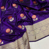 Purple colour pure katan silk Handwoven banarasi saree