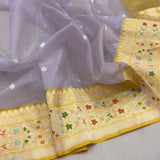 Pure Kora handwoven Banarasi saree