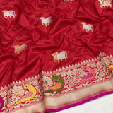 Red colour pure katan silk handwoven banarasi saree
