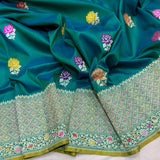 Peacock green colour pure katan silk Handwoven banarasi saree