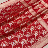 Red colour pure katan silk handwove Banarasi saree