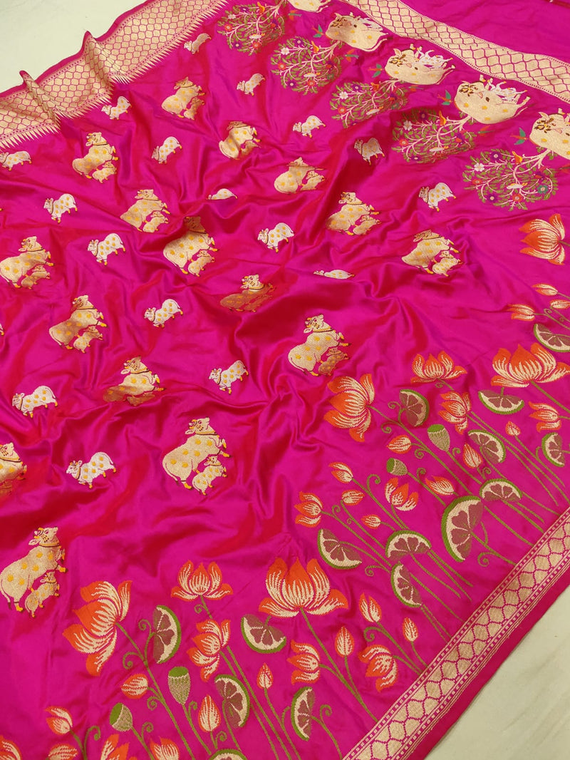 Pink colour Pure Katan Silk Handwoven Banarasi Saree