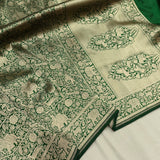 Dark green colour pure katan silk Handwoven banarasi rangkat Tanchoi saree