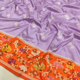 Levender Color Pure Katan Silk Handwoven Banarasi Saree