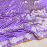 Lavender colour pure katan silk handwoven banarasi saree