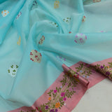 Sky Blue Colour Pure Kora Silk Handwoven Banarasi Saree