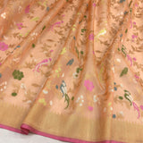 Peach colour pure kora jamdani handwoven Banarasi saree