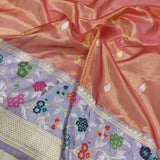 Peach Colour Pure Tissue Silk Handwoven Banarasi Saree