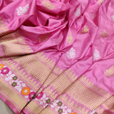 Pink colour Pure Katan Silk Handwoven Banarasi Saree