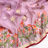 Pink colour pure kora Handwoven Banarasi saree