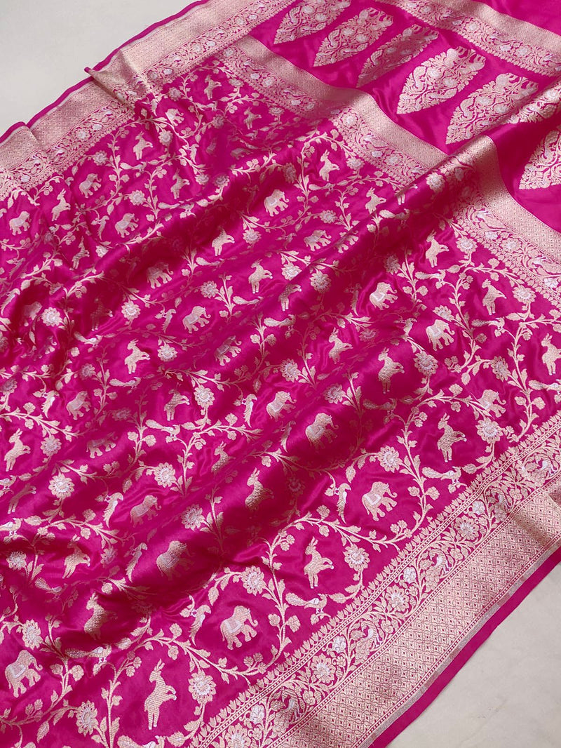 Pink colour pure Katan silk handwoven banarasi saree