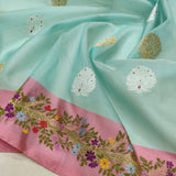 Sky Blue Colour Pure Kora Silk Handwoven Banarasi Saree