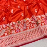 Orange colour pure katan silk Handwoven banarasi saree